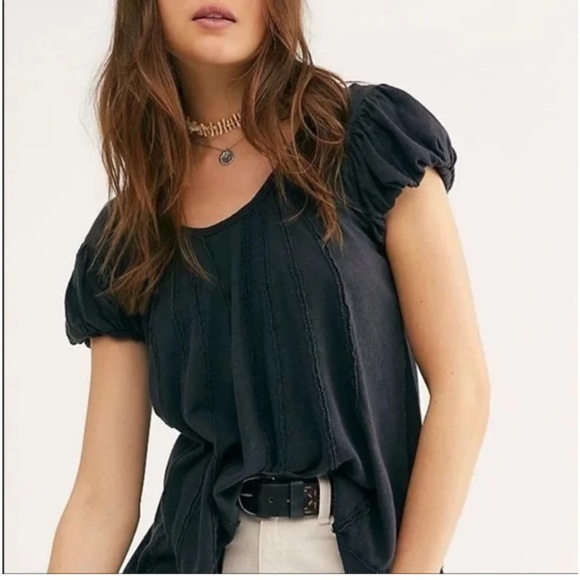 Free People Boho Flowy Black Scoop Neck Top Size Small - Picture 1 of 9